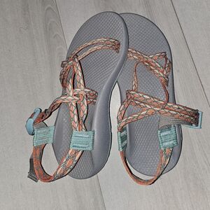 🧡Chaco Womens Size 8 Strappy Orange Gray & Teal GUC🧡